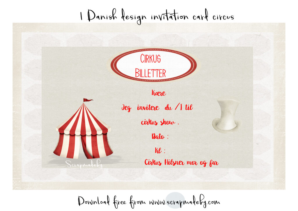 Danish invitation cards circus