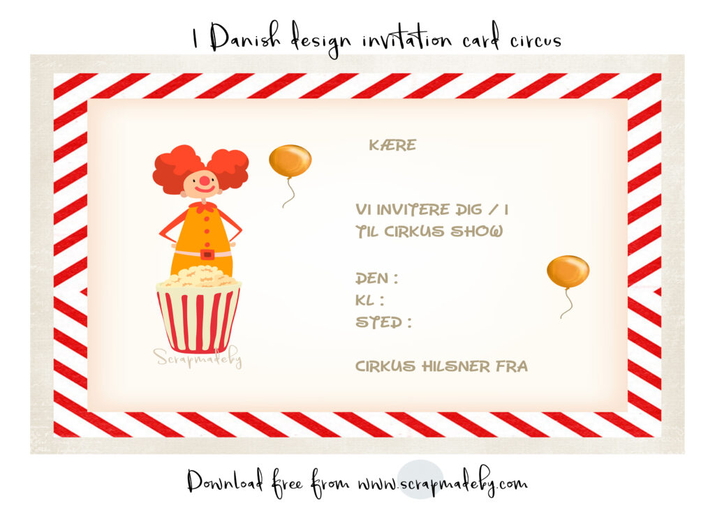 Danish invitation cards circus